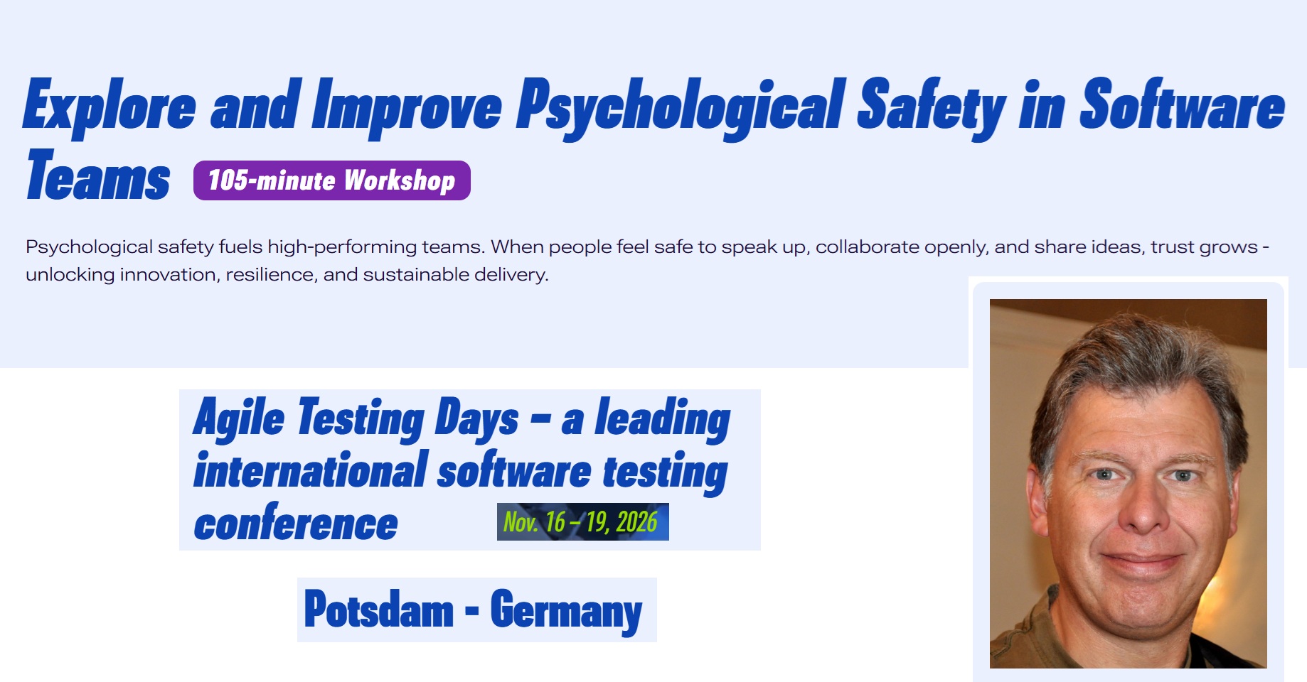 Header Workshop Psychological Safety Agile Testing Days 2026 Ben Linders
